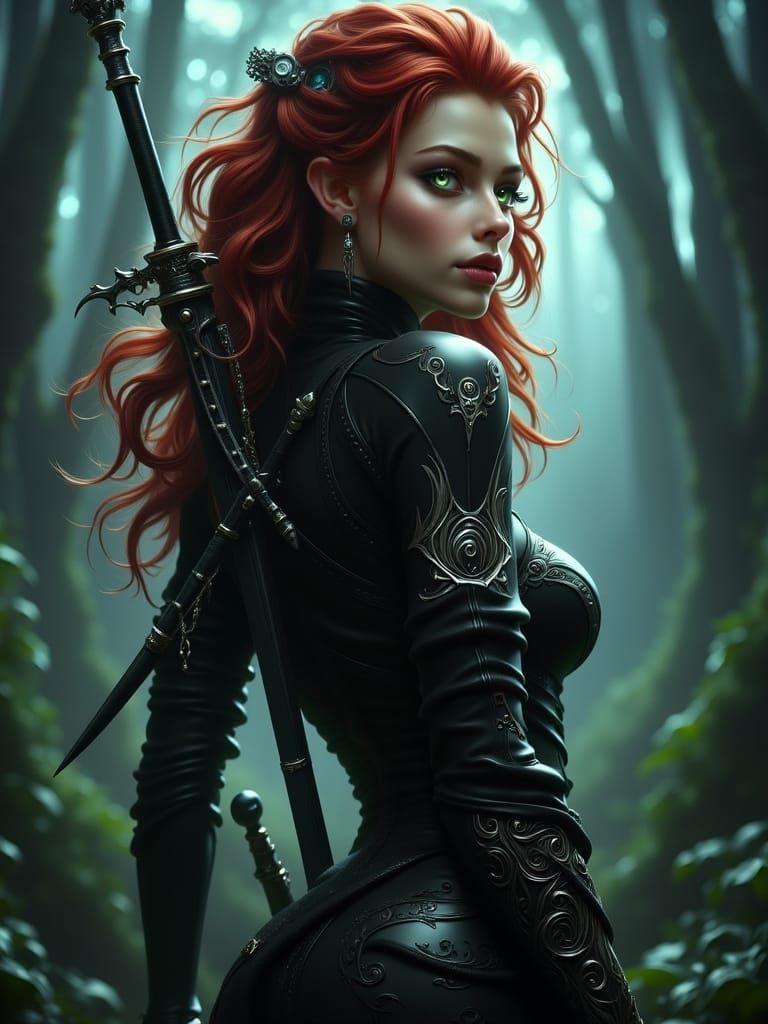 Mystical Elven Assassin in Moonlit Forest