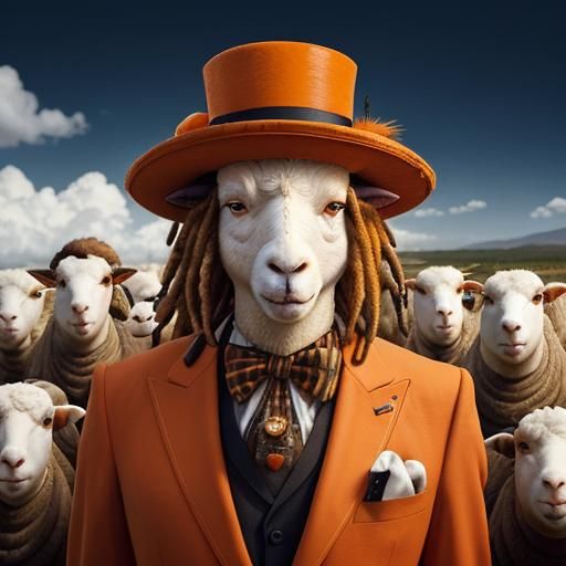 Photorealistic Anthropomorphic Sheep with Dreadlocks in Oran...