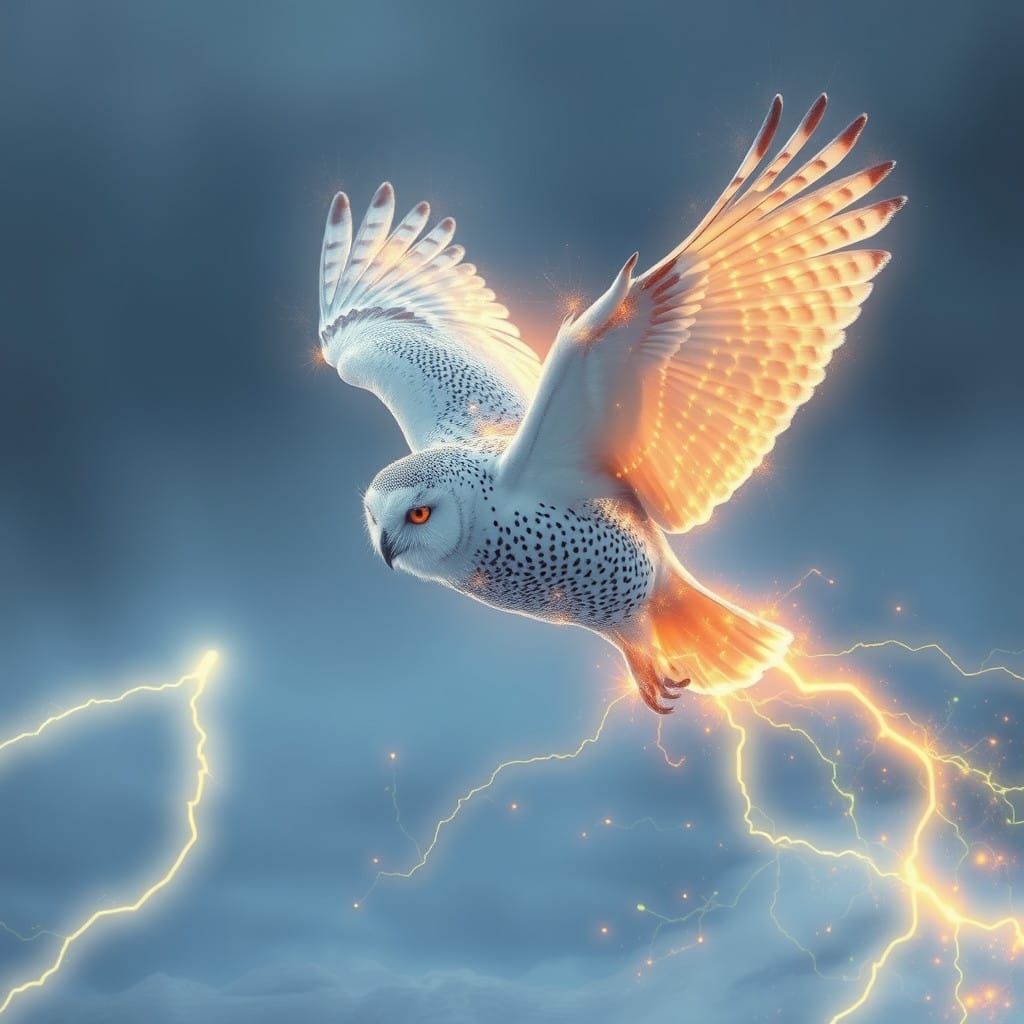 Luminescent Snow Owl Takes Flight in a Dreamlike Landscape