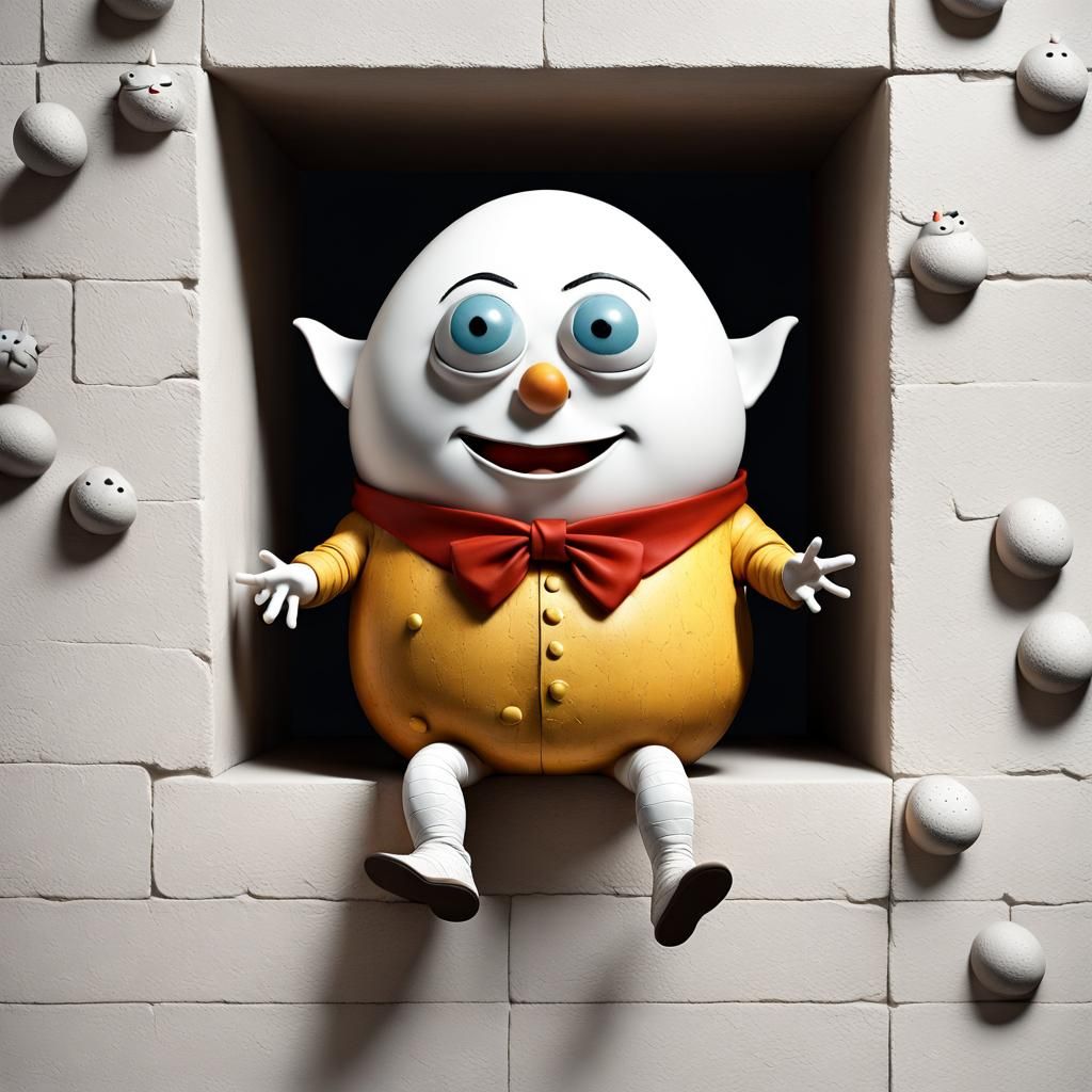 Humpty Dumpty on Wall, White Color Digital Art