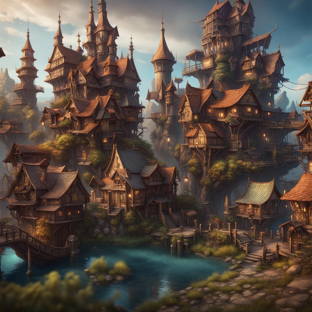 Enchanting Microscopic Fairy Village: Fantasy Concept Art