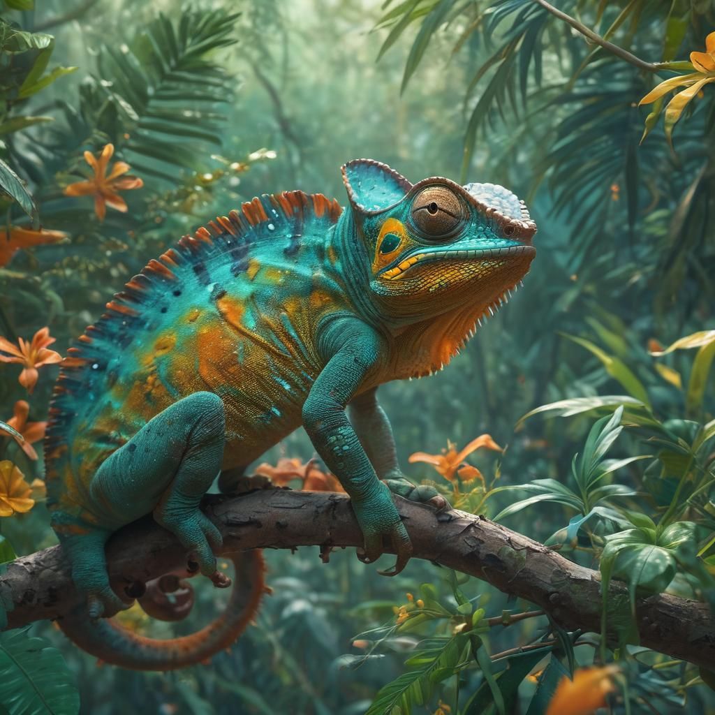 Chameleon in Jungle, Fantasy Concept Art