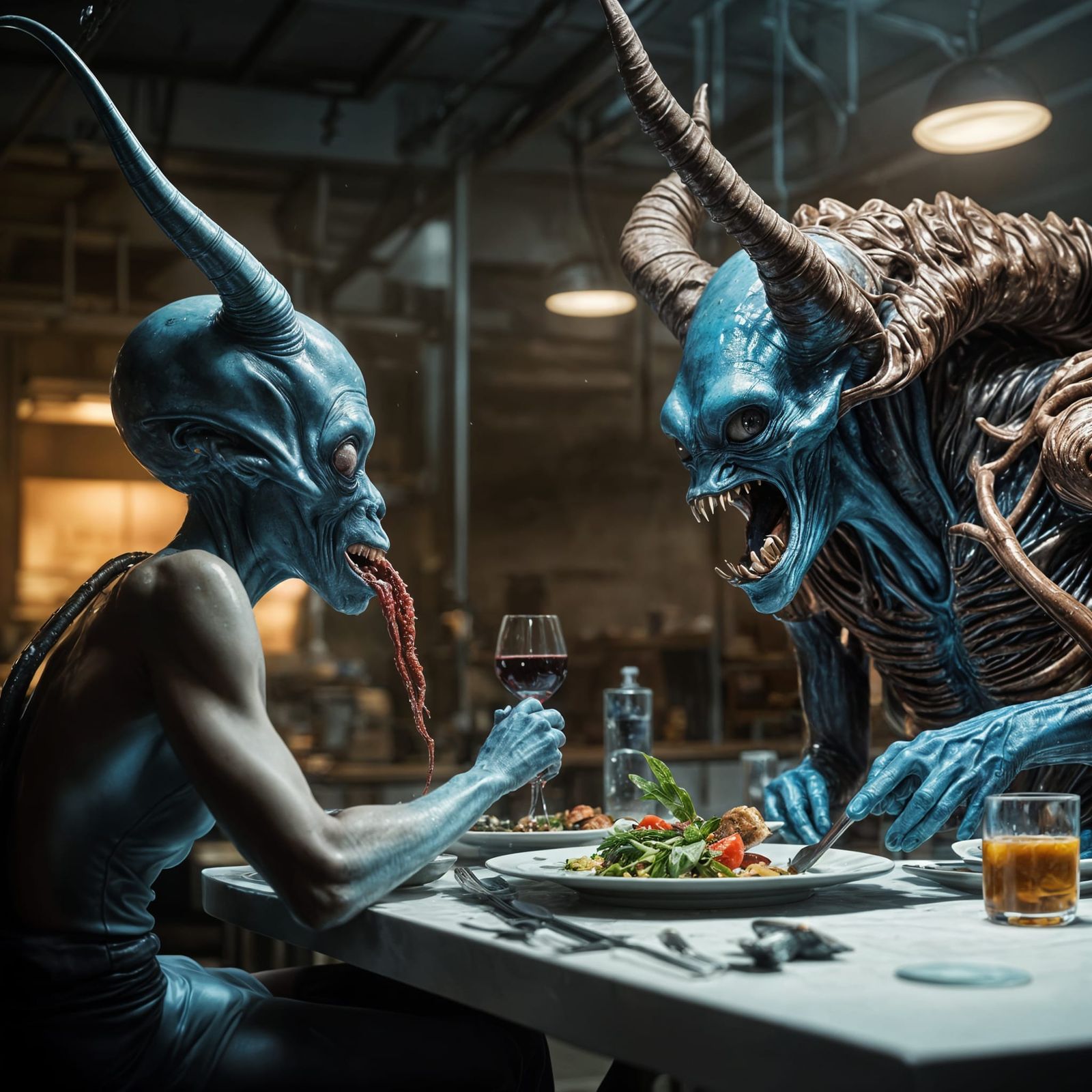 Scary Alien Eating Dinner in Science Lab