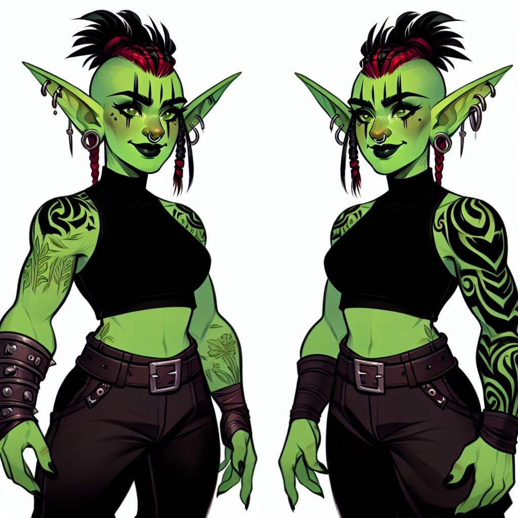 Green-Skinned Goblin Warrior Mage with Red Mohawk