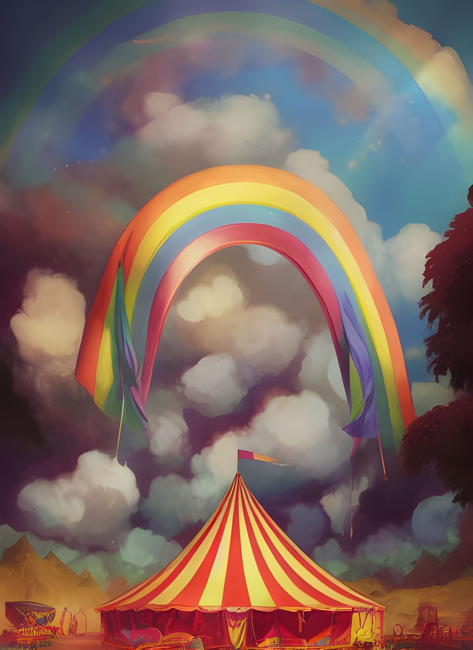 Rainbow Circus Tent: Digital Art in Surreal Style