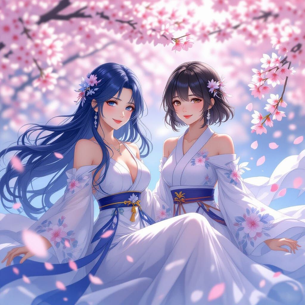 Ethereal Women Float Among Cherry Blossoms