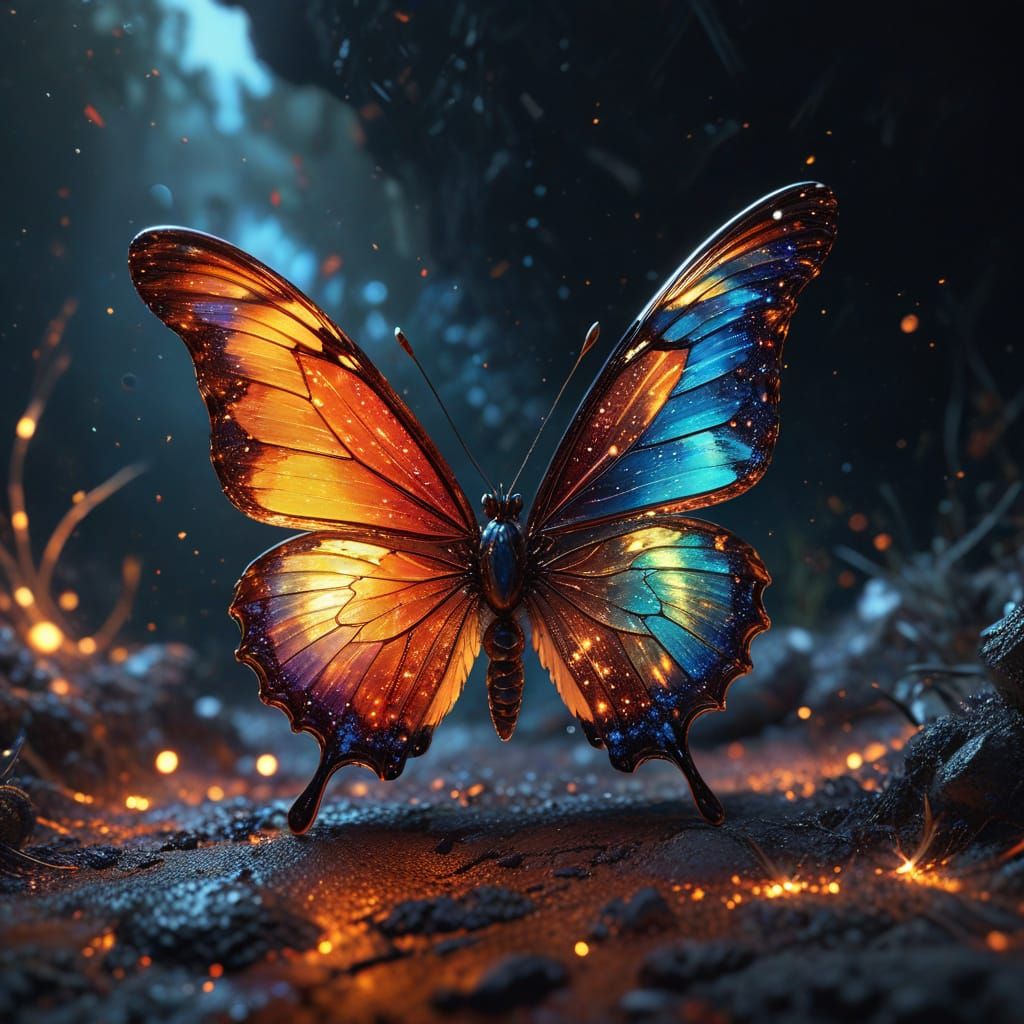 Vibrant Glass Butterfly Radiates Warm Iridescent Light