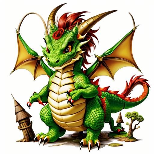 Chibi Dragon on White Background in Kawaii Style