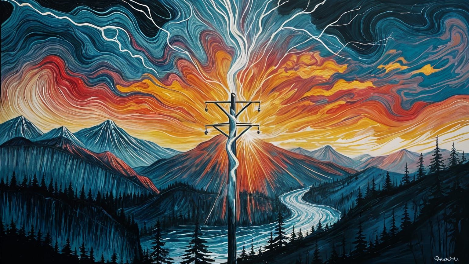 Dreamlike Stormscape with Cyberpunk Accents