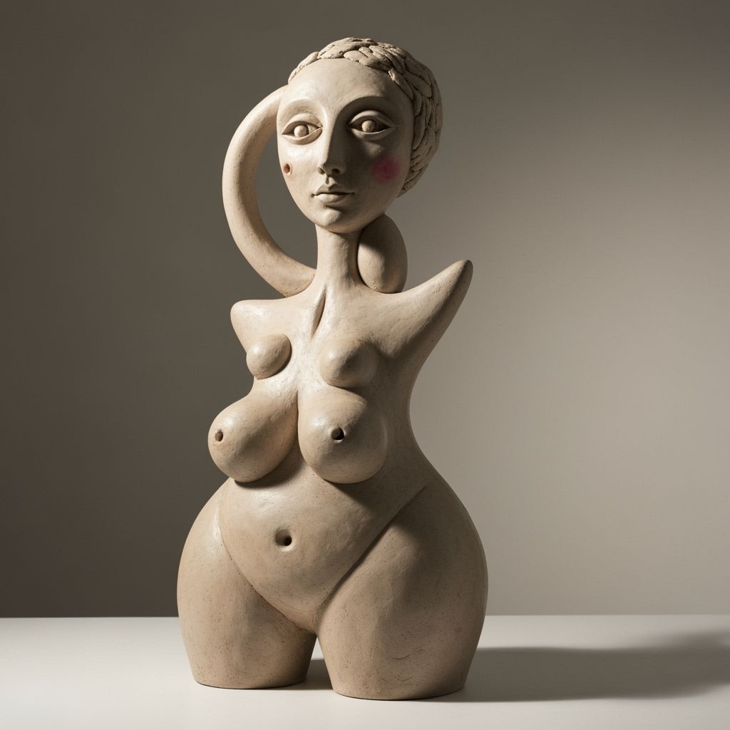 Whimsical Clay Sculpture of a Surreal Feminine Form
