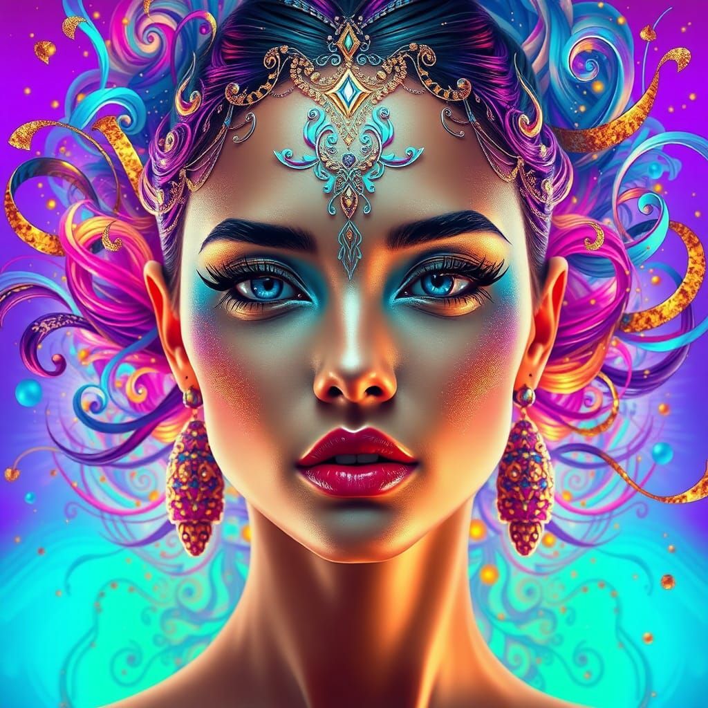 Mesmerizing Portrait with Iridescent Art Splashes