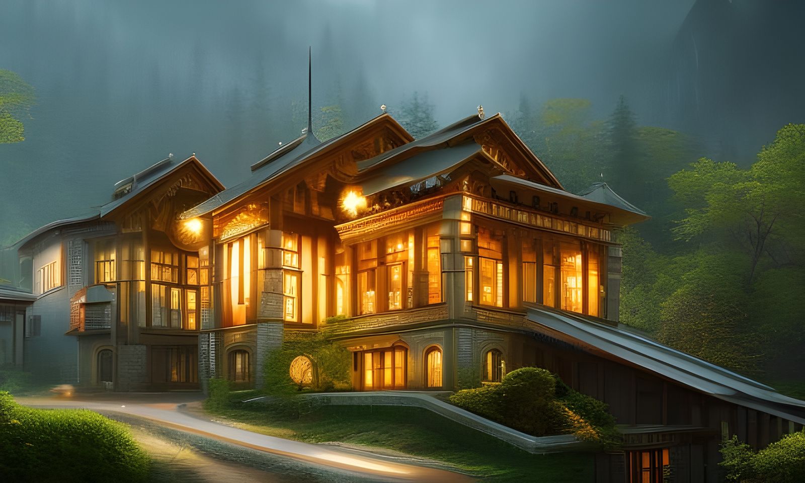Clockpunk House in Forest: Detailed Fantasy Art