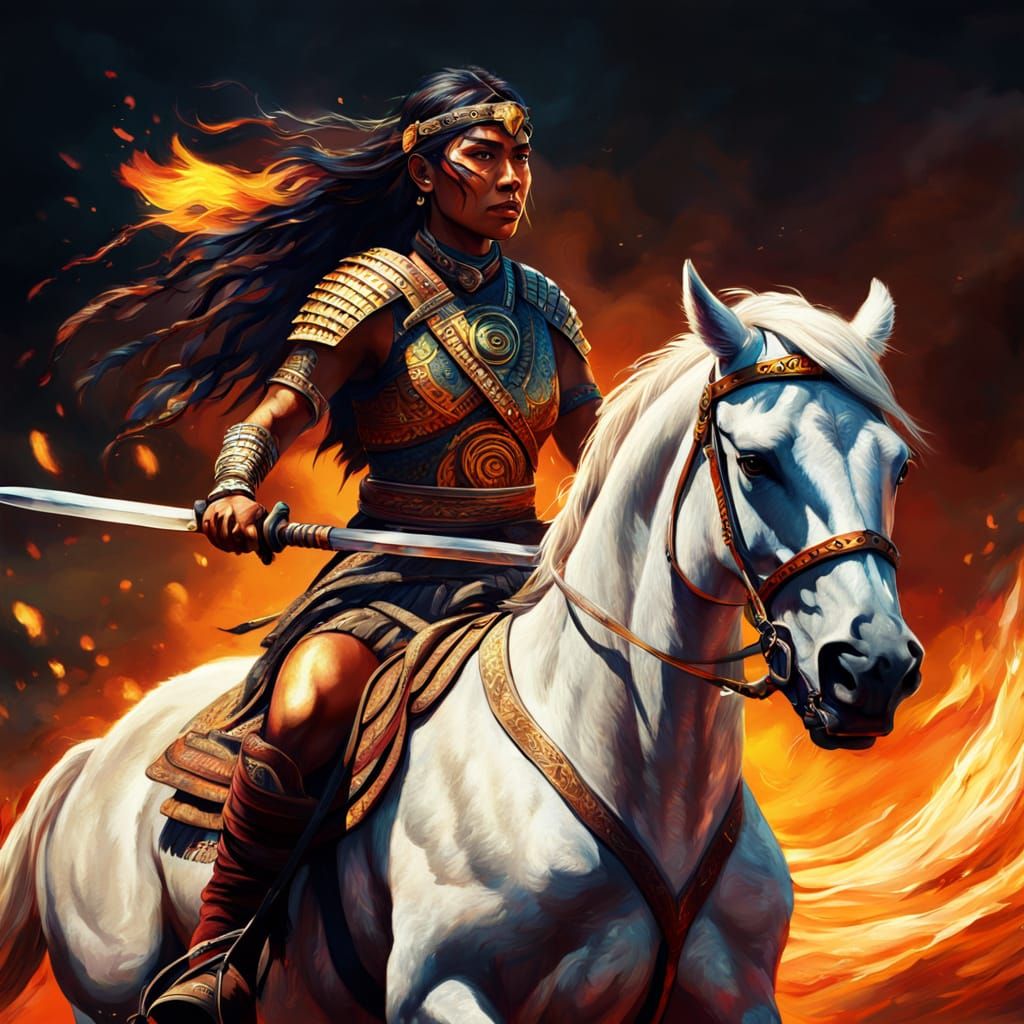 Aboriginal Warrior Woman on Fiery Steed