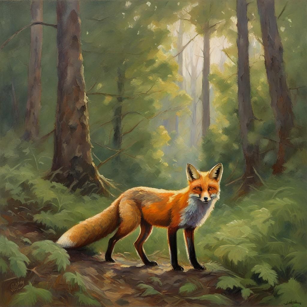 Fox in Forest, Oil Painting by James Gurney