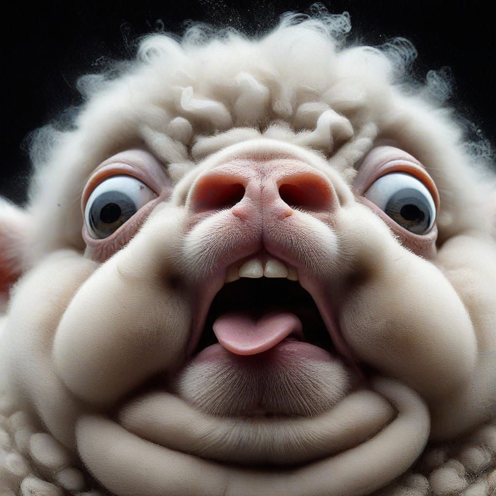 Comical Close-Up of Googly-Eyed Lamb
