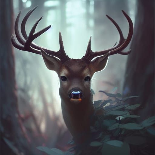 Mystical Deer Spirit Portrait in Forest
