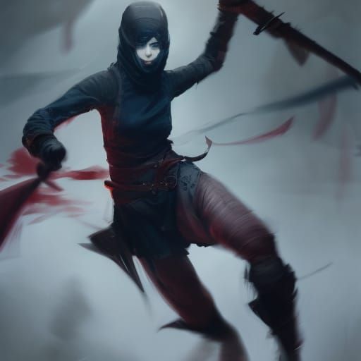 Hyperdetailed Ninja in Dark Fantasy Watercolor Style