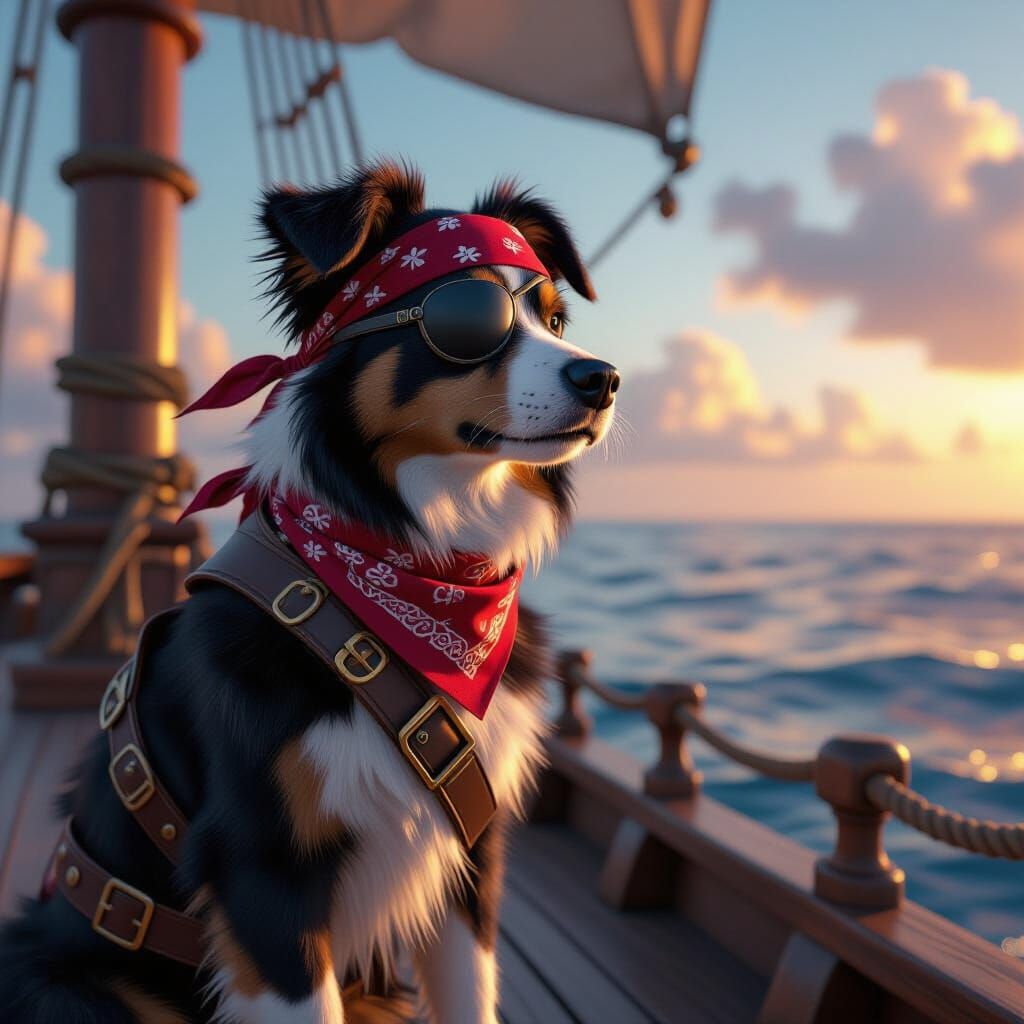 Pirate Dog on Ship in Fantasy Art Style