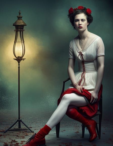 Victorian Woman Portrait with Red Shoes, Dynamic Lighting