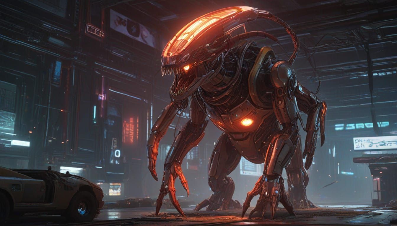 Cybernetic Beast Rises from Ruins of Dystopian City