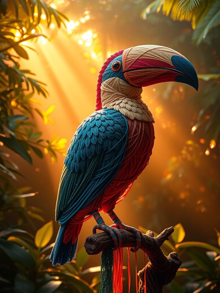 Colorful 3D Toucan Sculpture in Jungle Setting