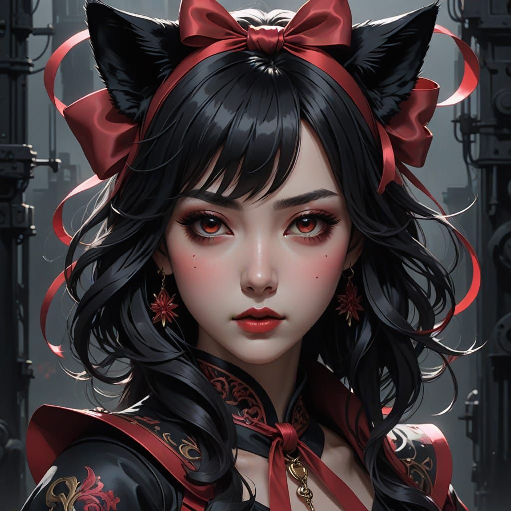 Cinematic Goddess in Crimson Splendor