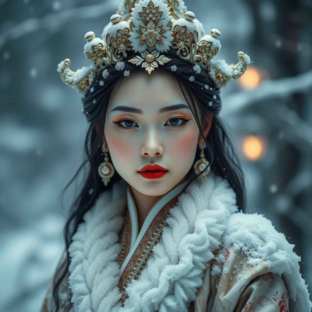 Vietnamese Snow Goddess in Hyperrealistic HDR