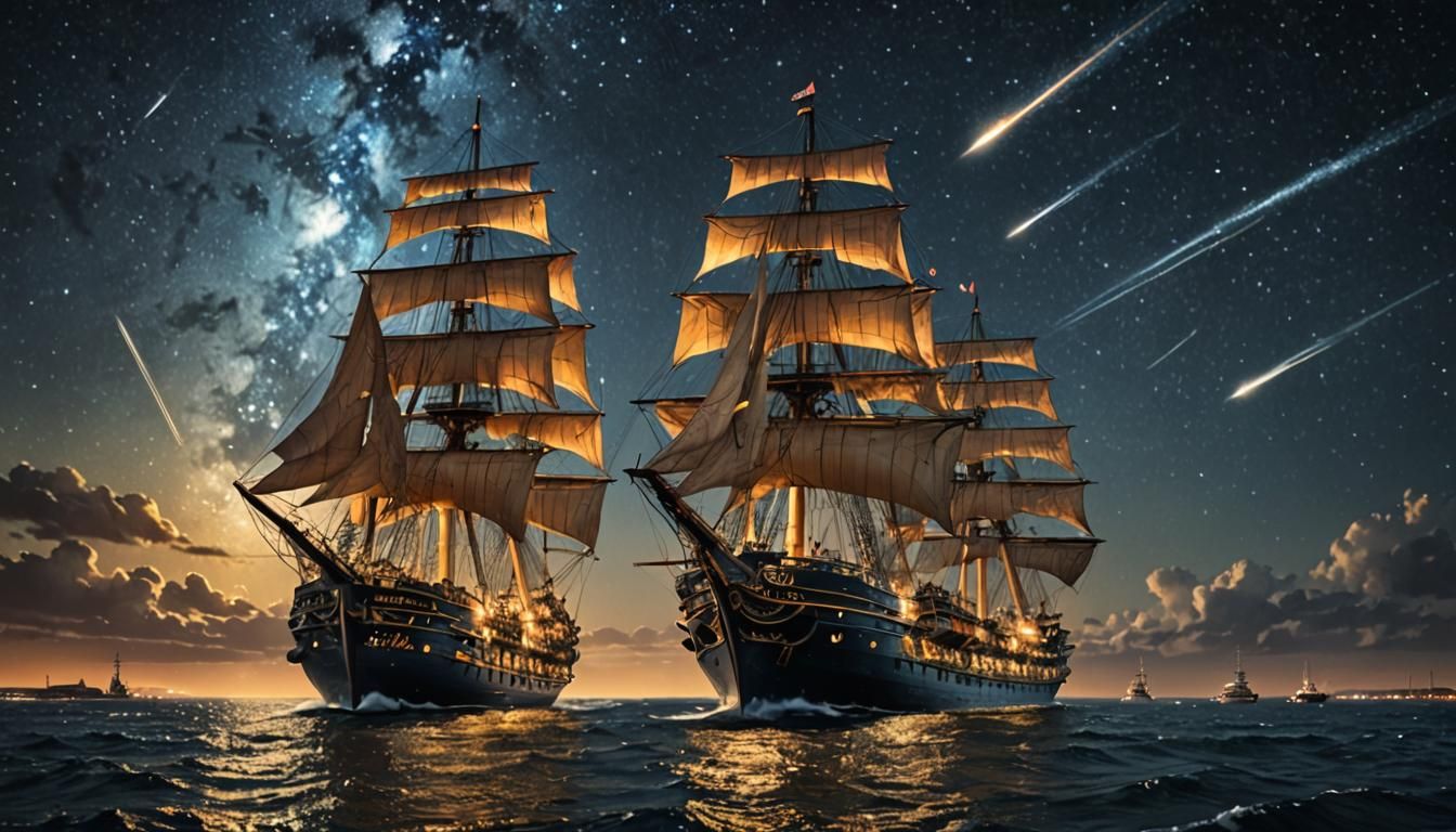 Retro Sci-Fi Ships in Starry Sky