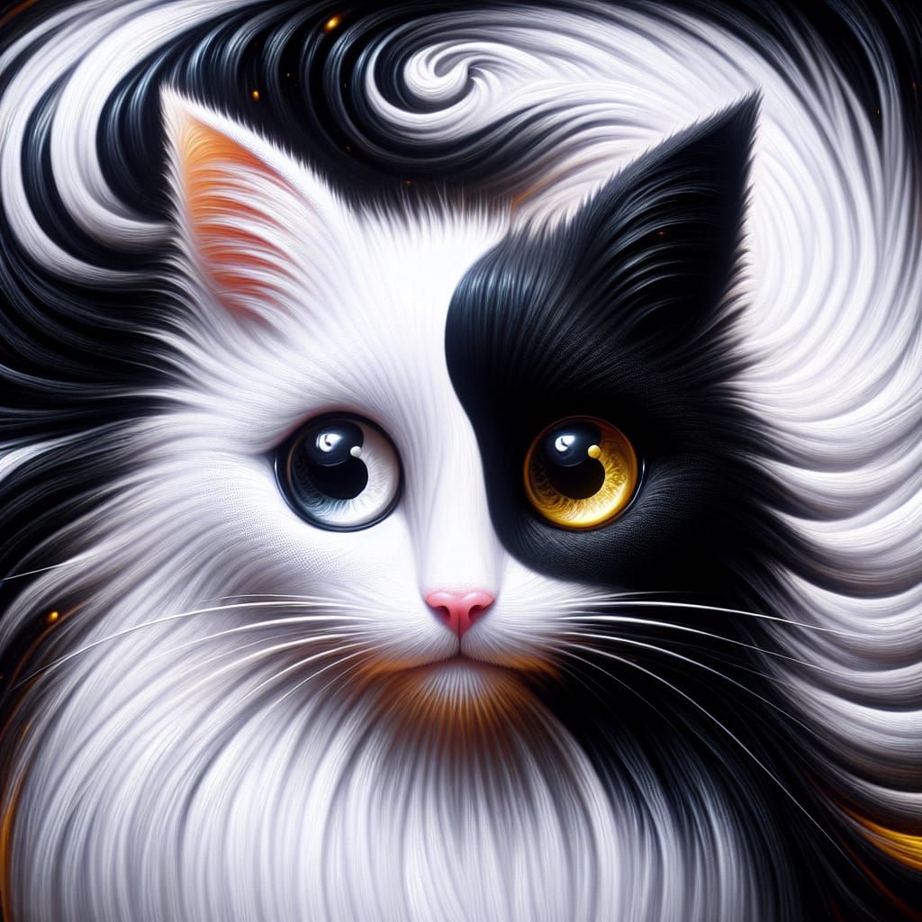 Ethereal Oil Painting Cat in Yin Yang Harmony