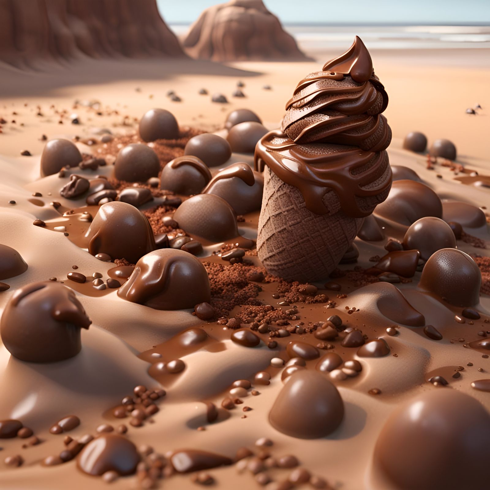 Chocolate Ice Cream Shoreline with Chocolate Rocks