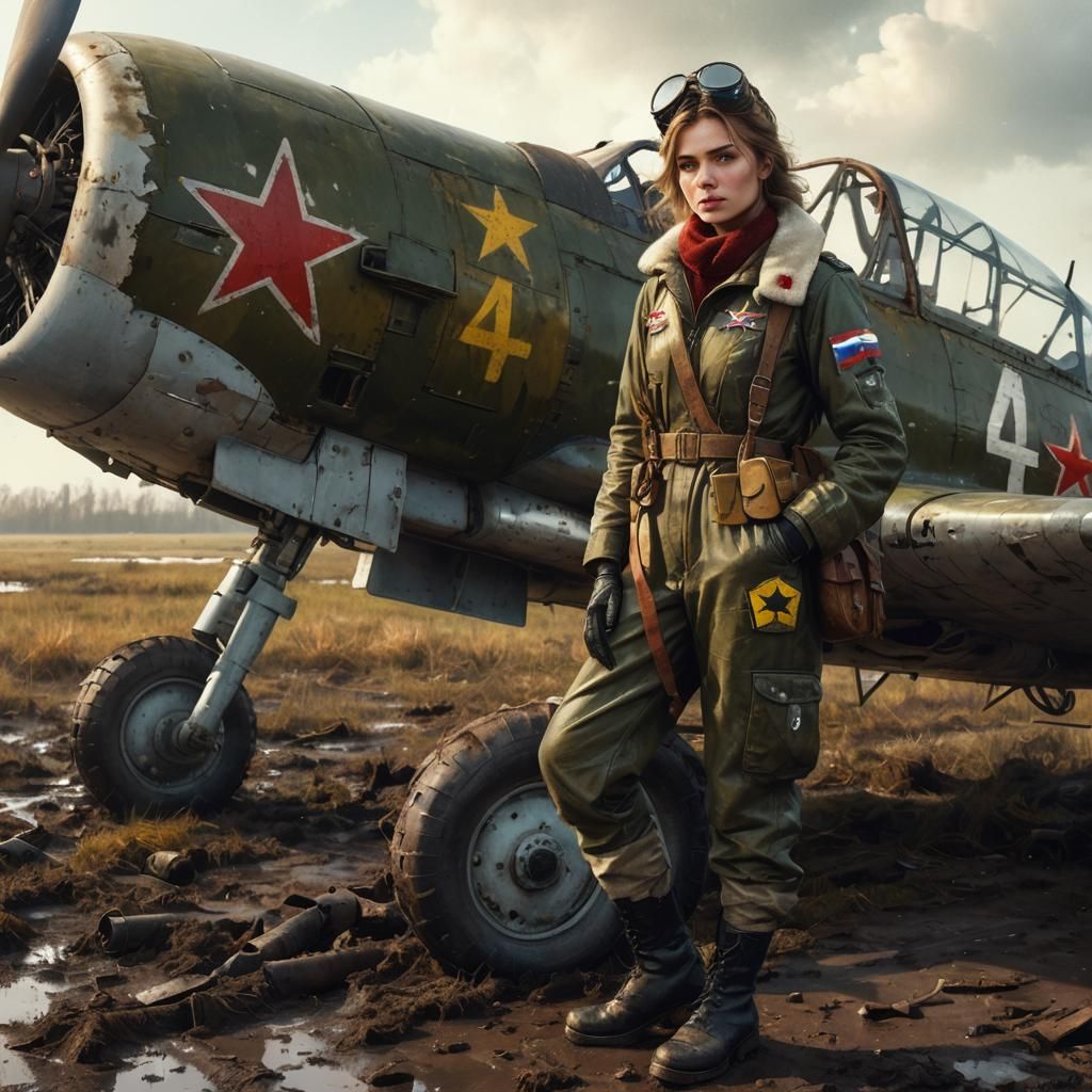 Russian WW2 Pilot and Fighter Plane in Digital Art