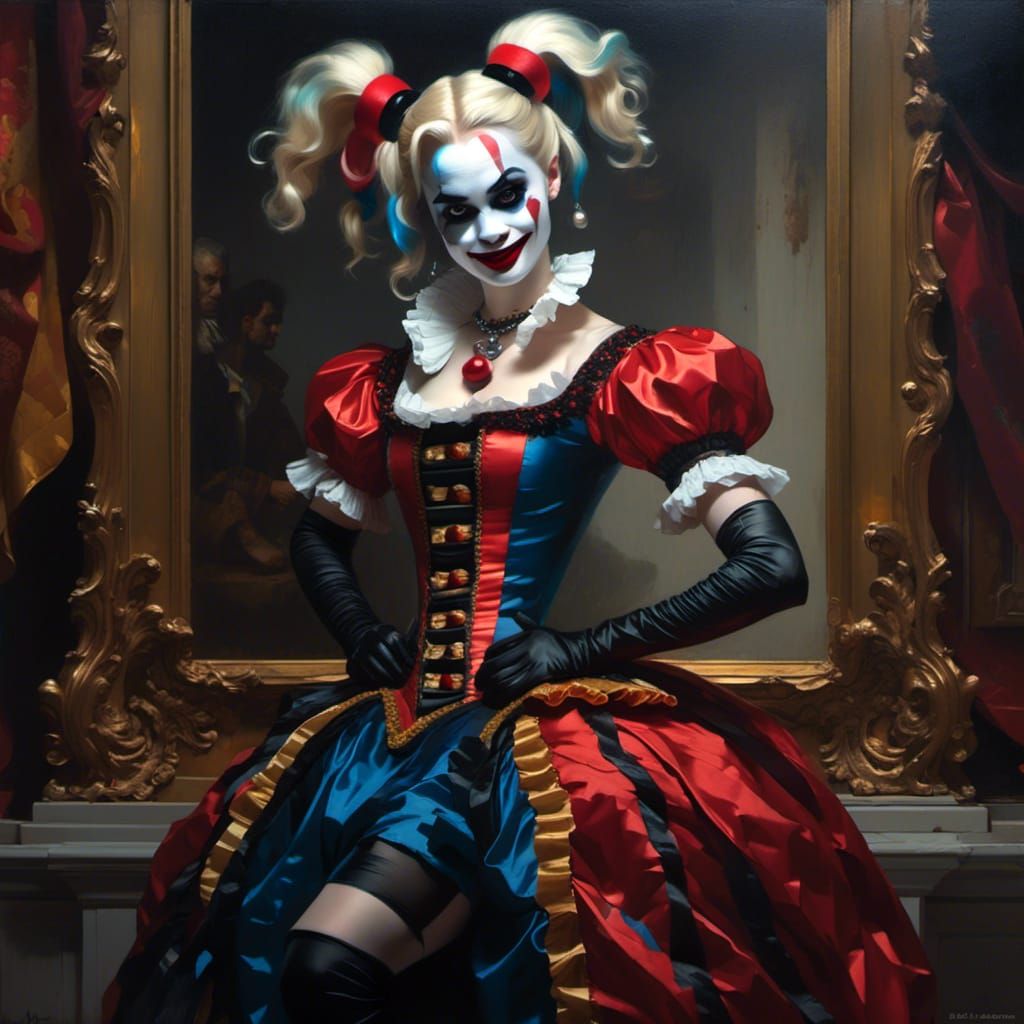 Baroque Harley Quinn Portrait in Oil Paint