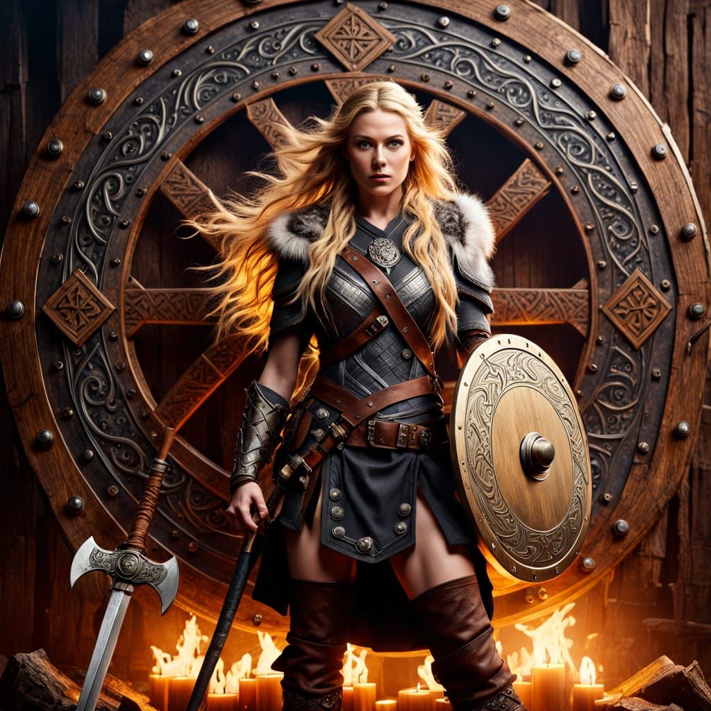 Ethereal Shieldmaiden in Steampunk Viking Armor