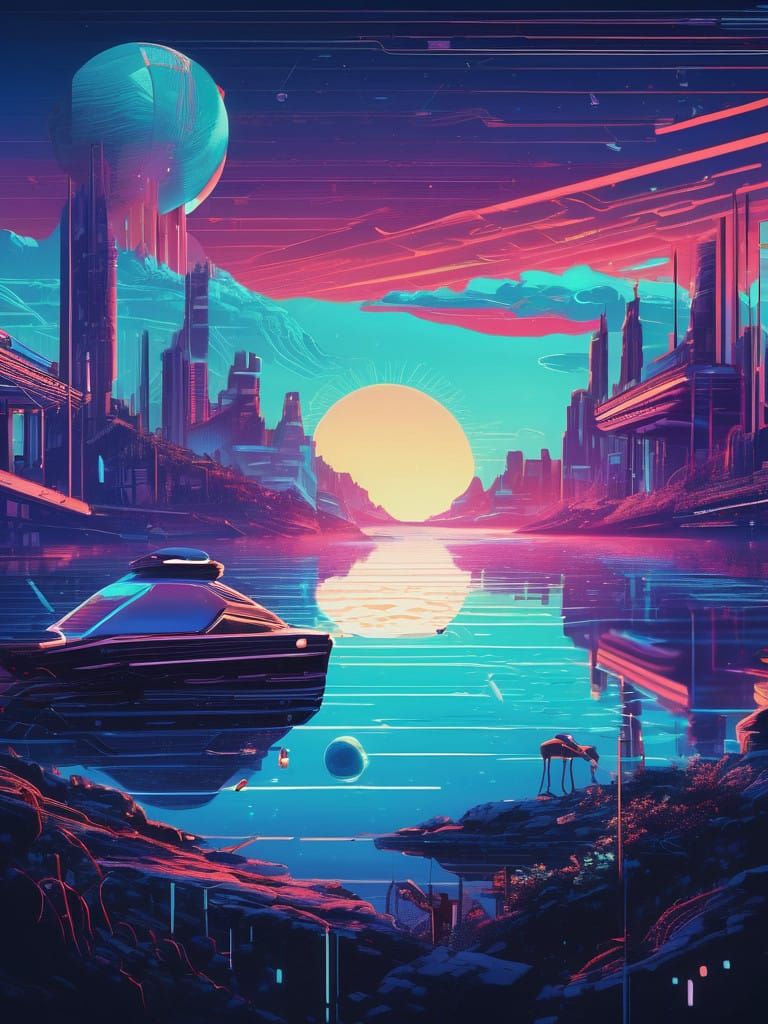 Ethereal Eye in Neon Ocean