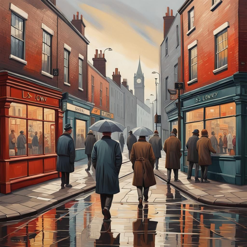Lowry Style Street Scene with Detailed Background