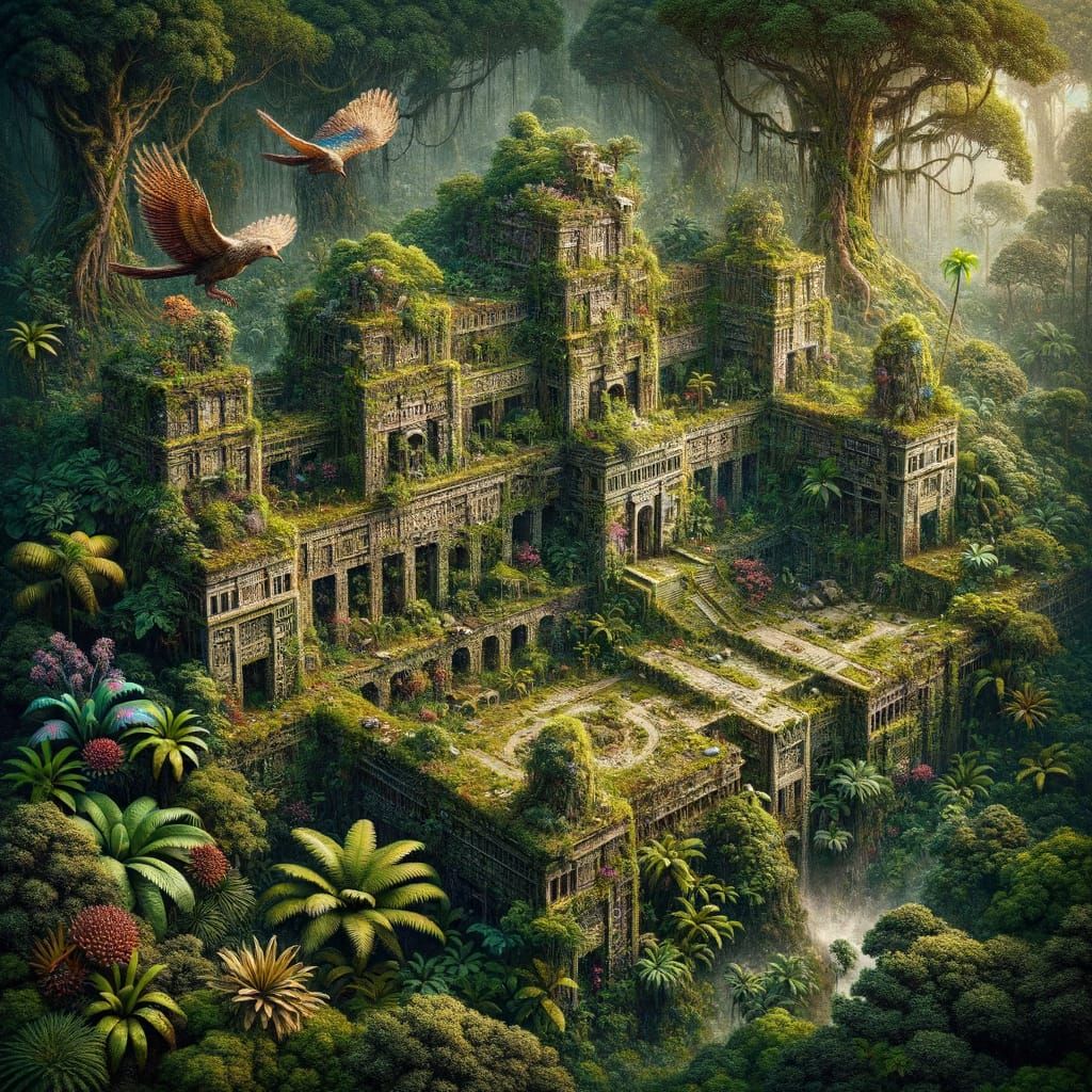 Tropical Forest Ruins with Bird's-Eye View