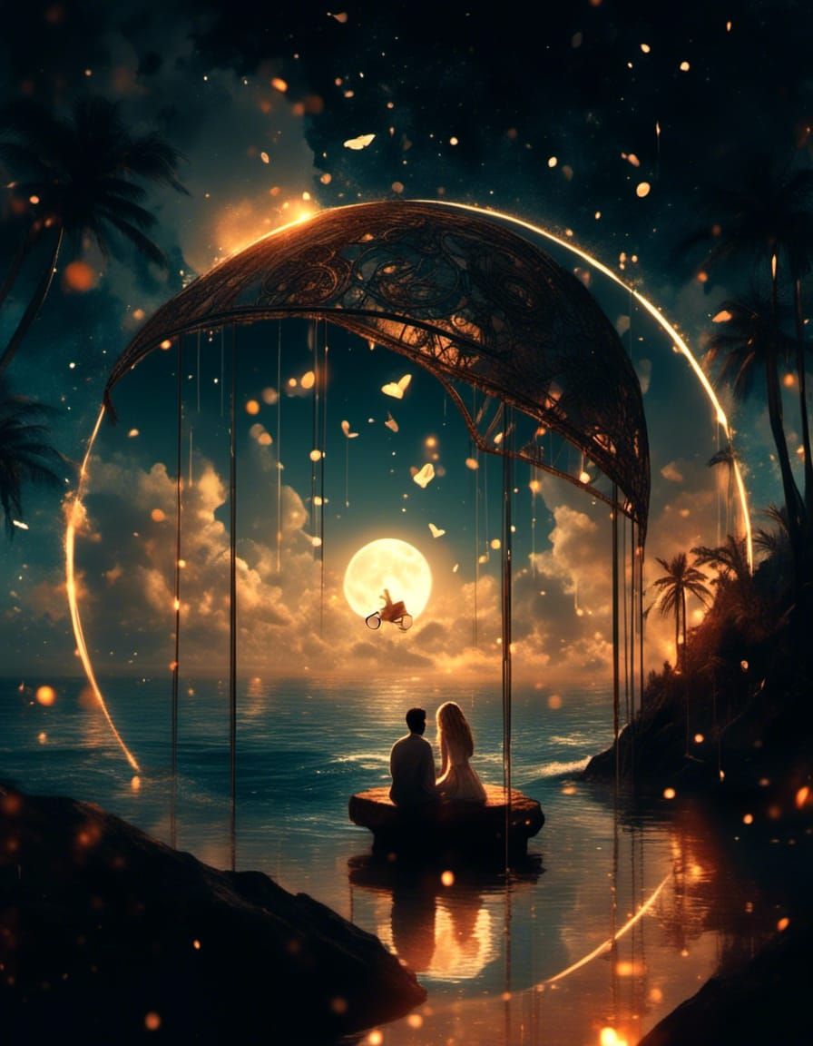 Stargate Beach Scene with Figures in Fantasy Style