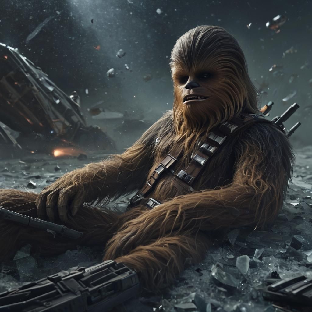 Melancholic Sci-Fi Illustration of Chewbacca's Demise