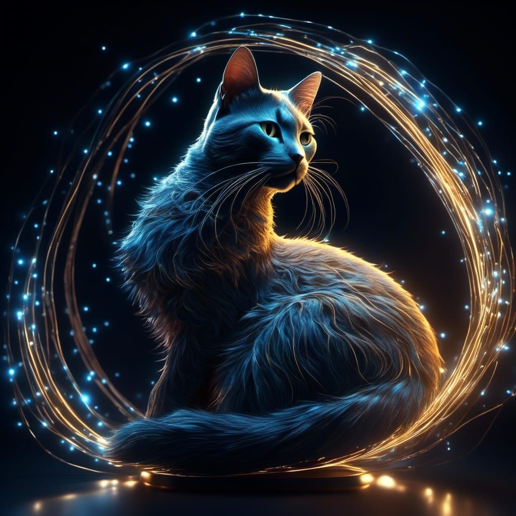 Mystical Cat in Light Trail Photography Style
