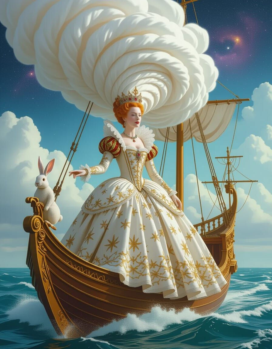 Queen Elizabeth I Sails a Cosmic Frigate