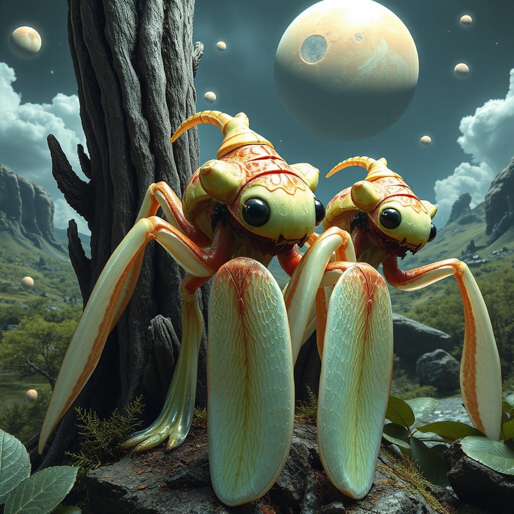 Alien Apple Creatures on Exoplanet as Digital Art
