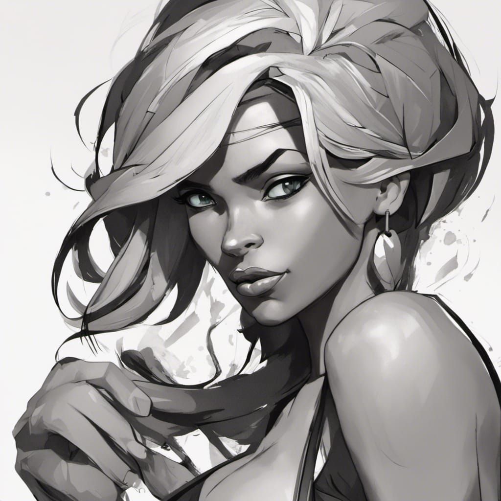 Detailed Portrait of Woman in Black Bikini