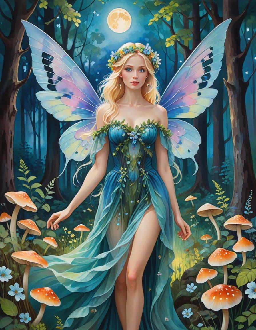 Ethereal Forest Goddess in Gouache Masterpiece