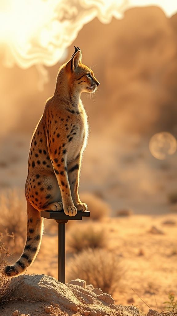 Golden Caracal in Desert Bloom