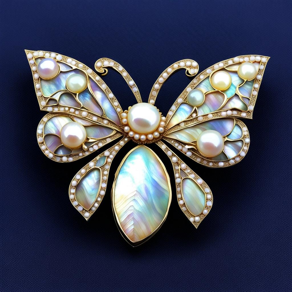 Mother of Pearl Bat Brooch with Pearl Accents