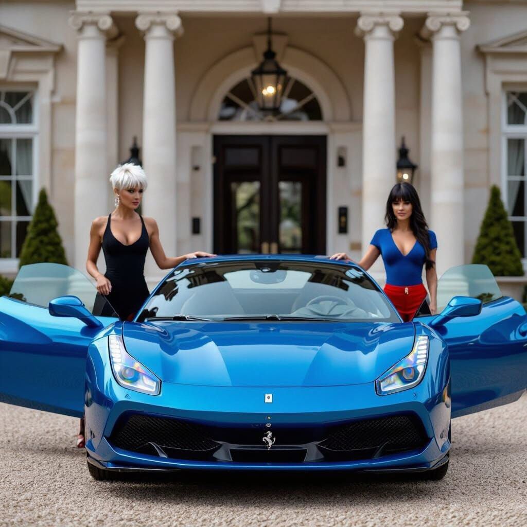 Woman Opens Ferrari at English Mansion