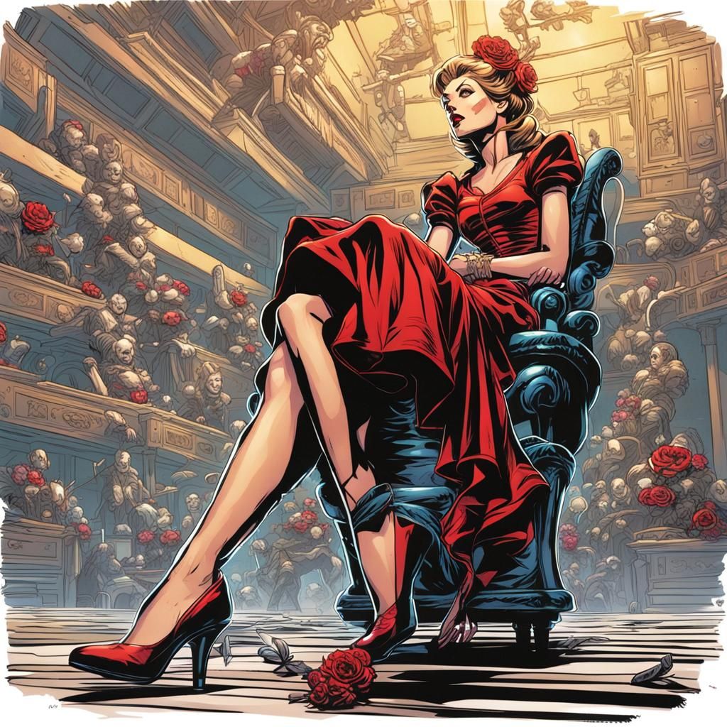 Comic Book Style Mistress in Red High Heels
