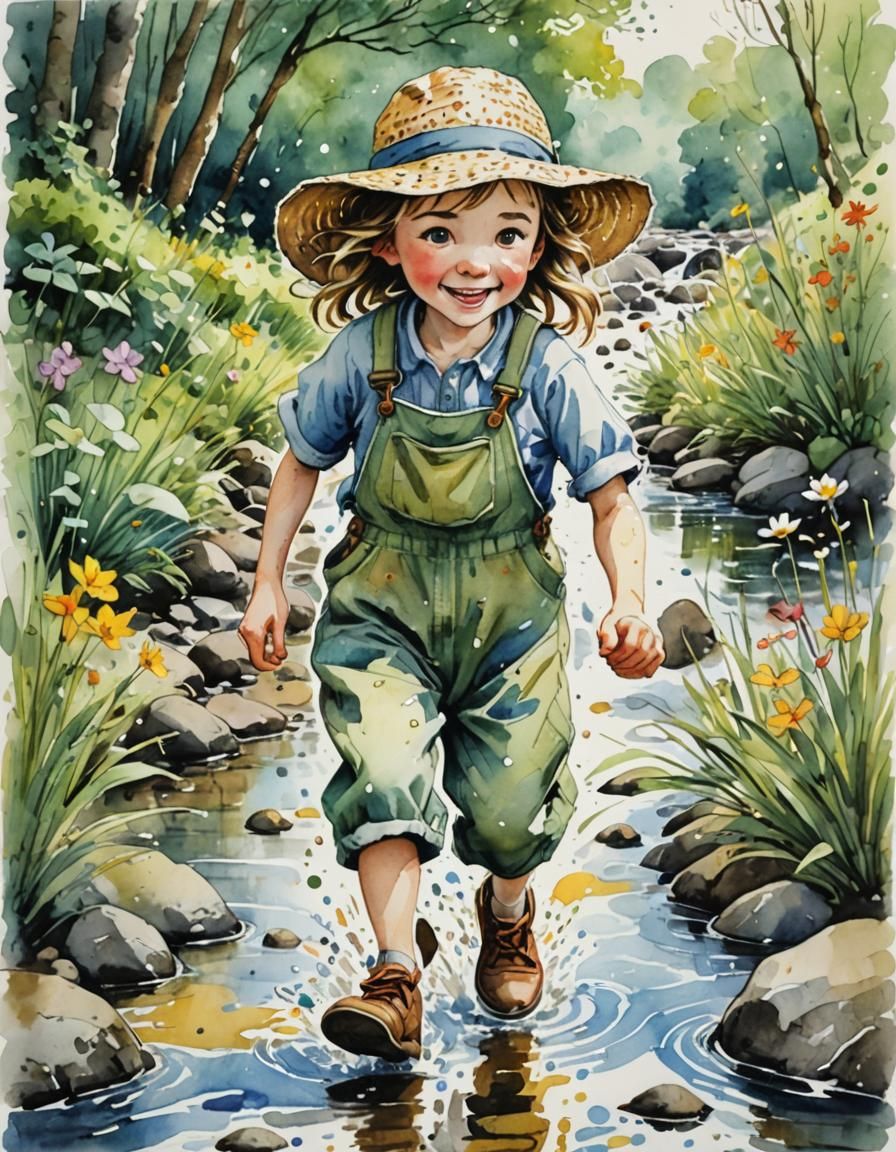 Girl in Straw Hat: Watercolour Storybook Illustration