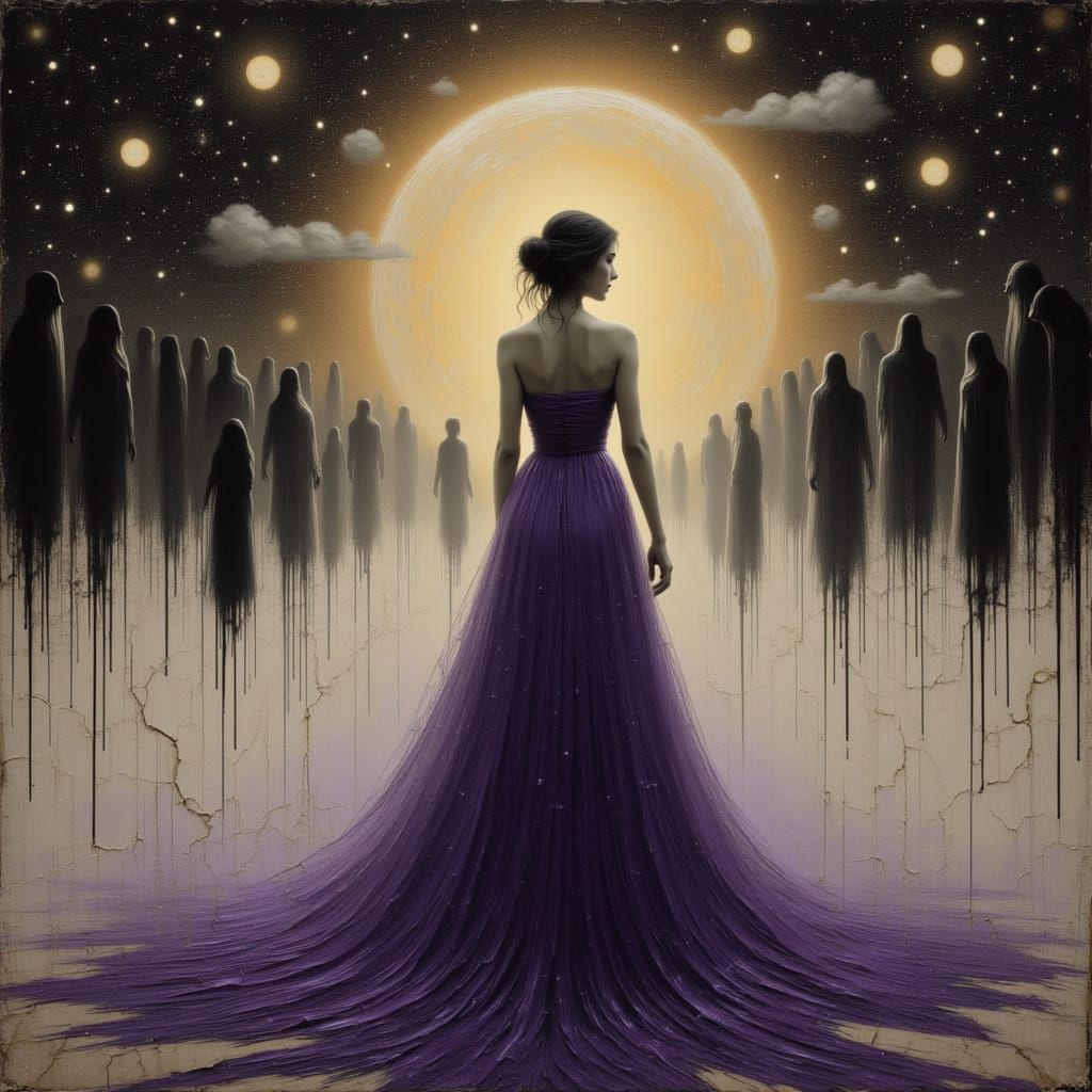 Ethereal Woman in Dreamscape with Golden Halo