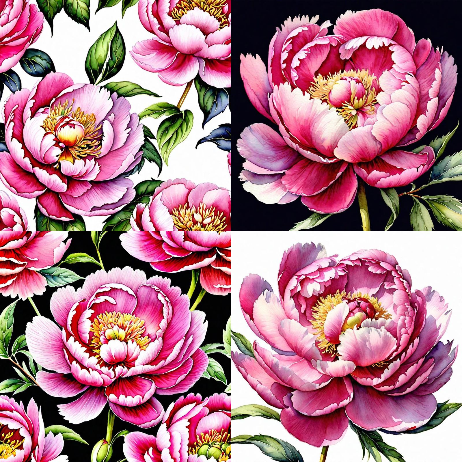 Detailed Watercolor Painting of a Pink Peony